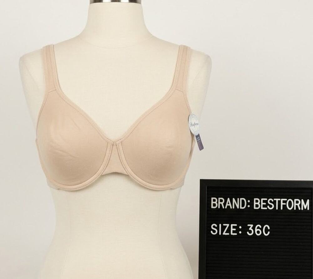Vintage Bestform Casual Value Cotton Underwire Bra 36C Nude NWT Seamless Cups